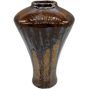 🏺6" chocolate brown drip glazed vase
